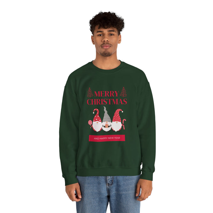 Christmas Gnome Crewneck Sweatshirt - "Merry Christmas and Happy New Year" Holiday Sweatshirt