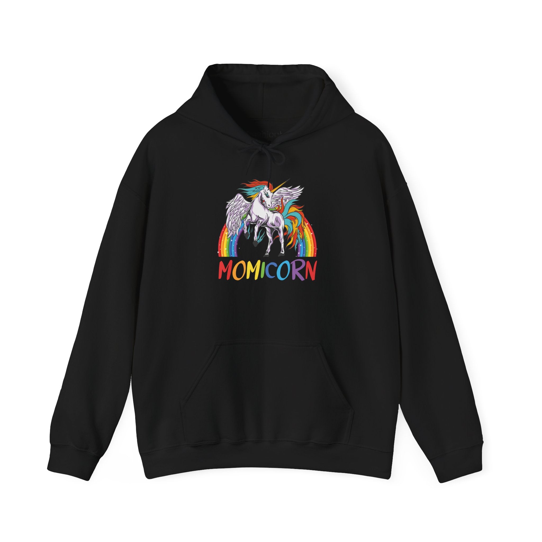 Mom's Hooded Sweatshirt - MOMICORN Hoodie - Colorful Unicorn Design for Fun and Comfort