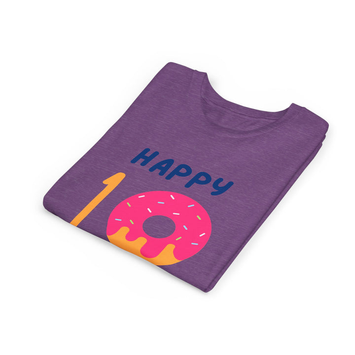 10th Birthday Youth Tee – Pink Donut "Happy 10 Birthday" Kids Shirt