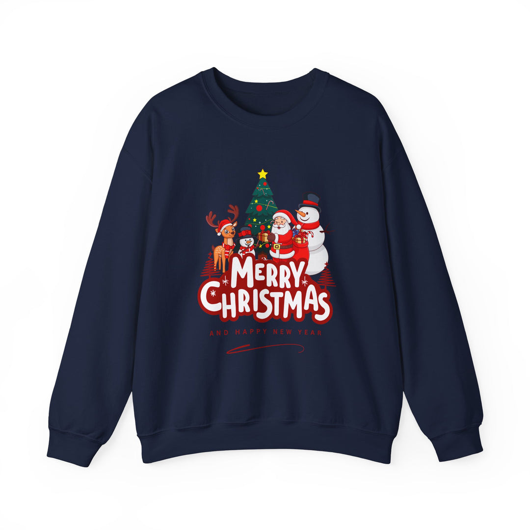 Christmas Crewneck Sweatshirt — 'Merry Christmas' Festive Holiday Sweatshirt with Santa, Reindeer & Snowman