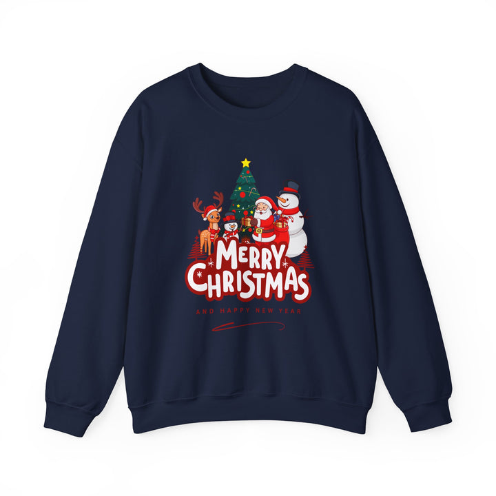 Christmas Crewneck Sweatshirt — 'Merry Christmas' Festive Holiday Sweatshirt with Santa, Reindeer & Snowman
