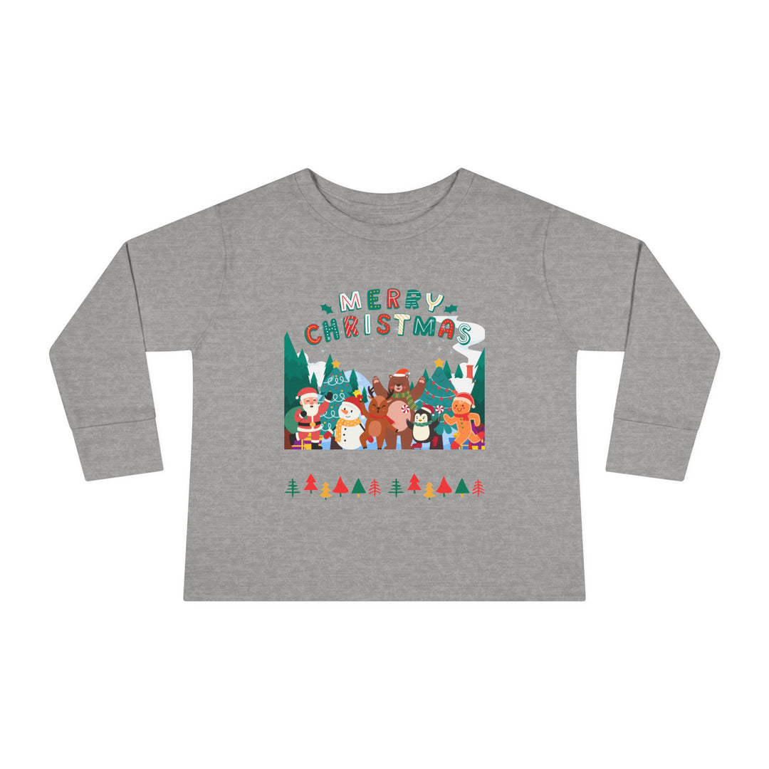 Merry Christmas Toddler Long Sleeve Tee — Cute Holiday Animal Friends