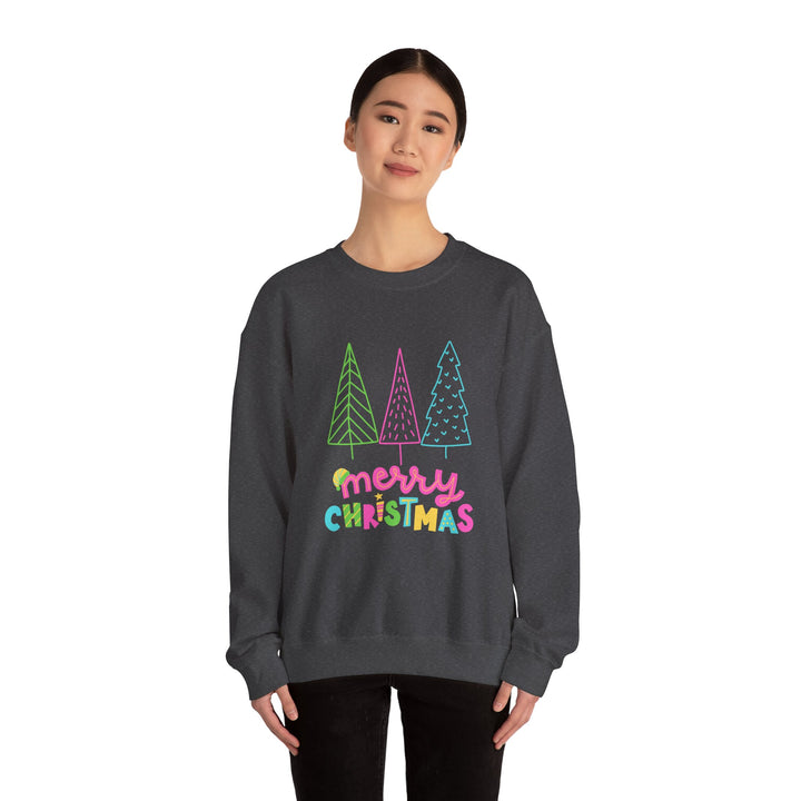 Christmas Crewneck Sweatshirt — Pastel 'Merry Christmas' Trees