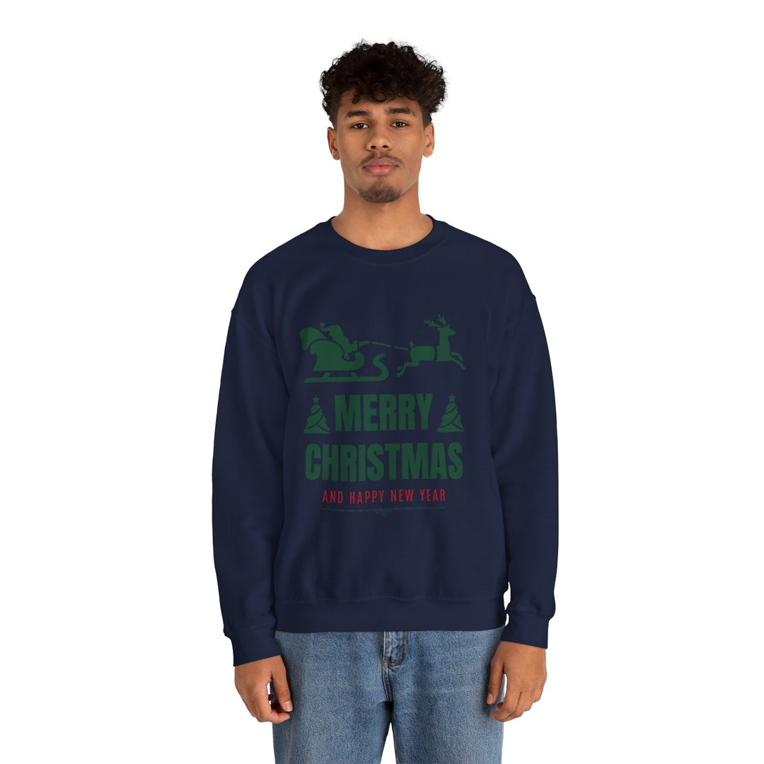 Christmas Sweatshirt - 'Merry Christmas and Happy New Year' Santa Sleigh Crewneck