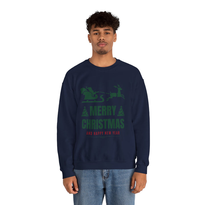 Christmas Sweatshirt - 'Merry Christmas and Happy New Year' Santa Sleigh Crewneck
