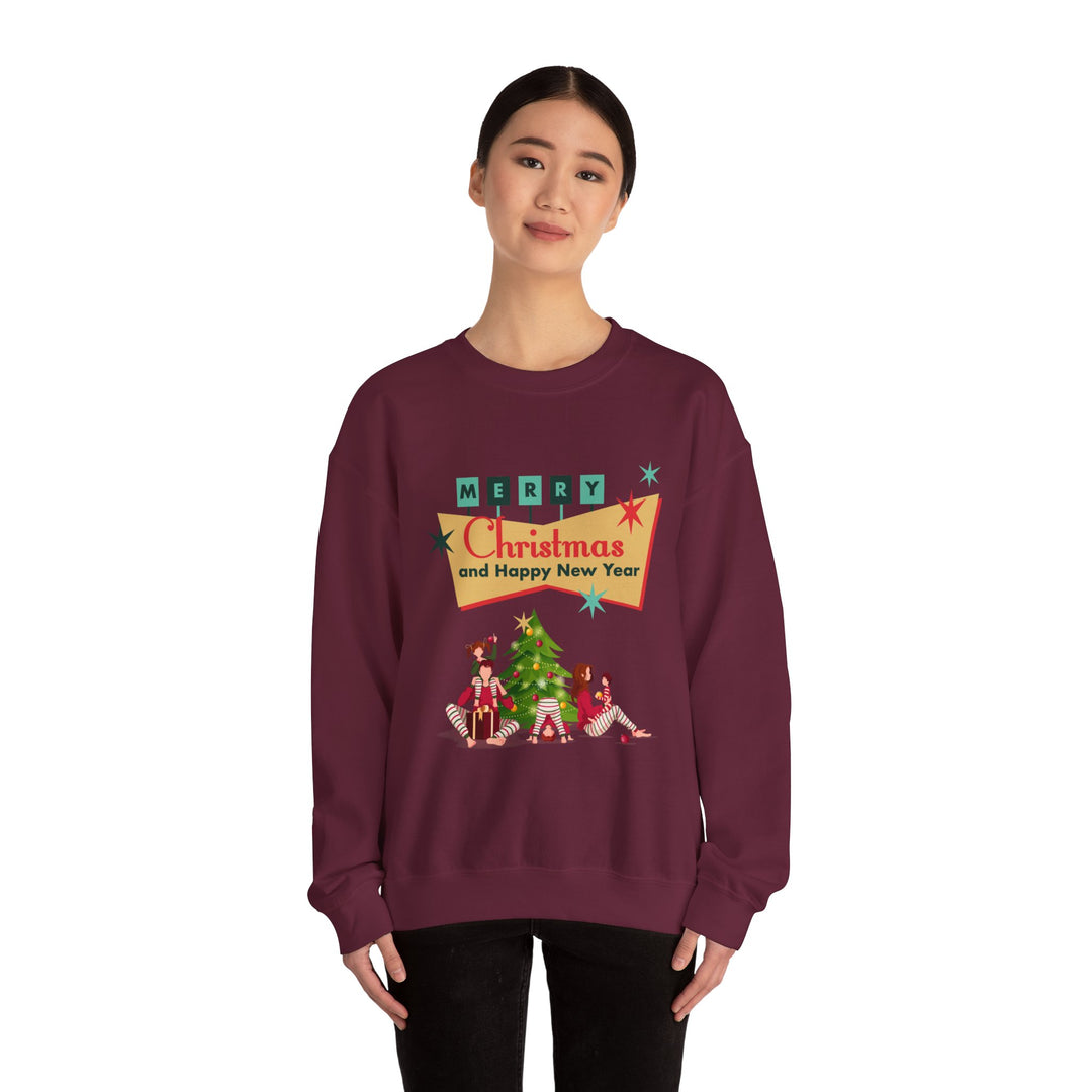Christmas Crewneck Sweatshirt - "Merry Christmas and Happy New Year" Retro Holiday Design