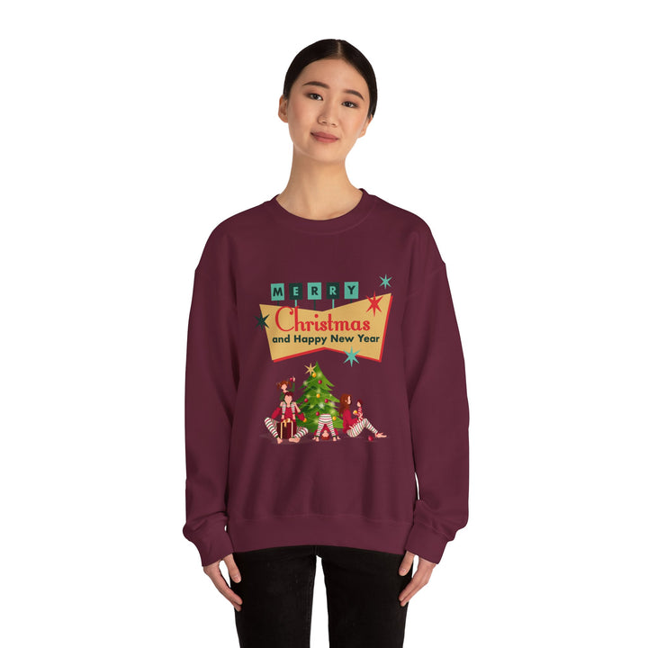 Christmas Crewneck Sweatshirt - "Merry Christmas and Happy New Year" Retro Holiday Design