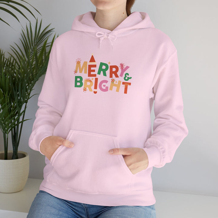 Merry & Bright Holiday Hoodie — Colorful Christmas Graphic Sweatshirt