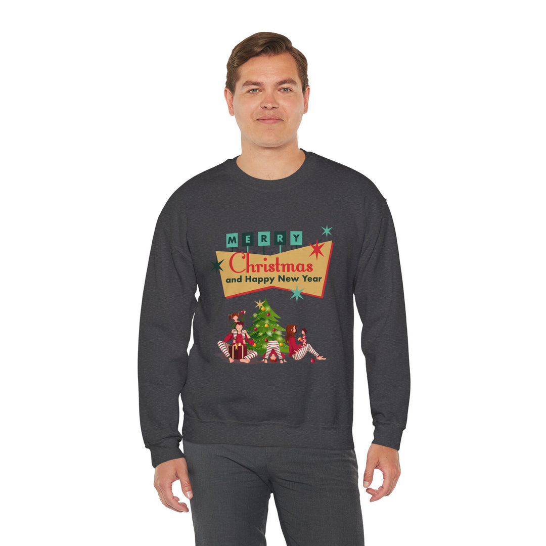 Christmas Crewneck Sweatshirt - "Merry Christmas and Happy New Year" Retro Holiday Design