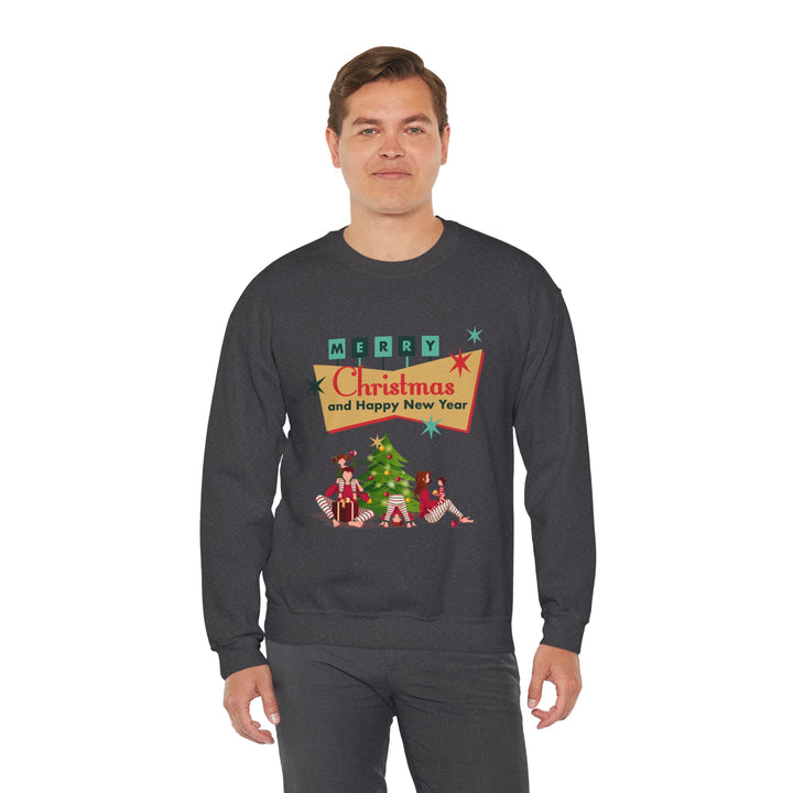 Christmas Crewneck Sweatshirt - "Merry Christmas and Happy New Year" Retro Holiday Design