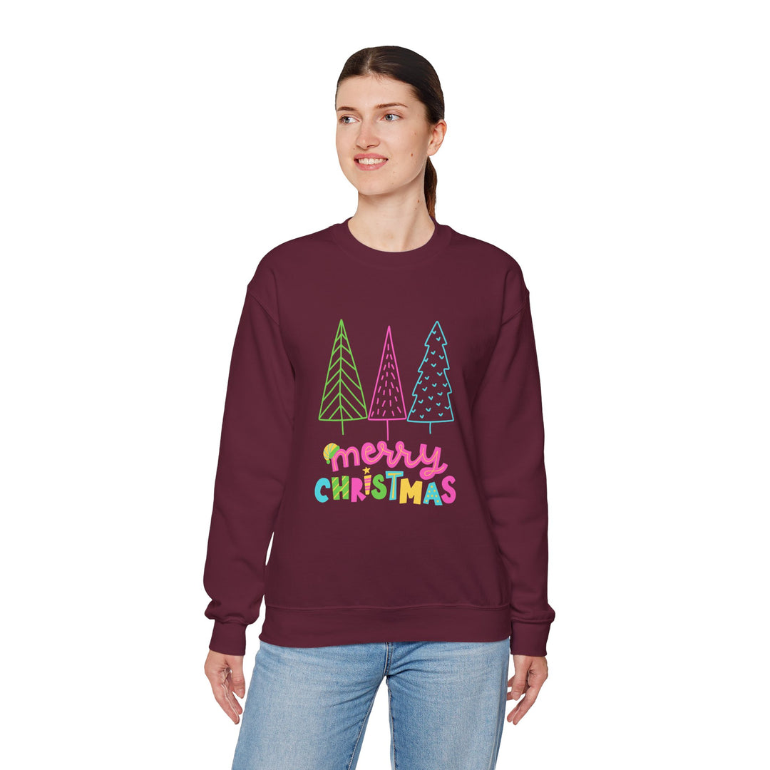 Christmas Crewneck Sweatshirt — Pastel 'Merry Christmas' Trees
