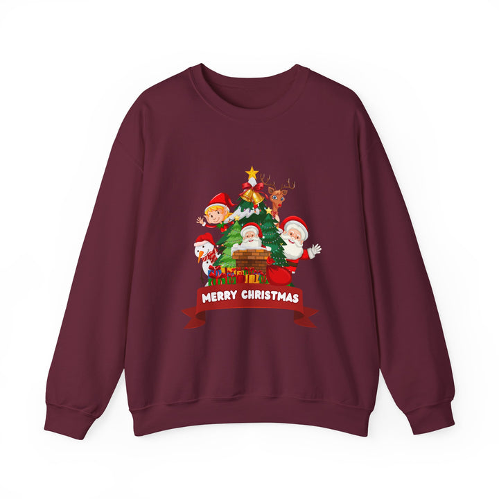 Christmas Crewneck Sweatshirt – Cute Santa & Elves "Merry Christmas" Holiday Pullover