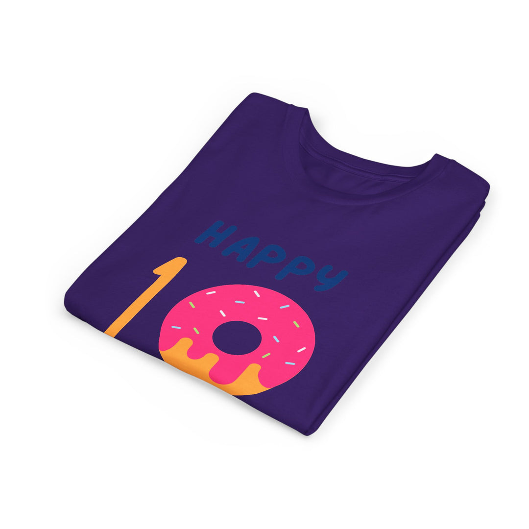 10th Birthday Youth Tee – Pink Donut "Happy 10 Birthday" Kids Shirt