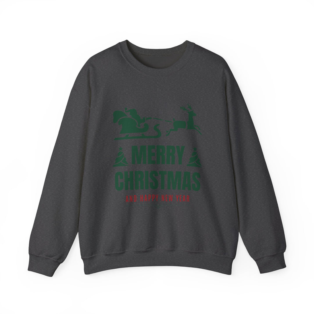 Christmas Sweatshirt - 'Merry Christmas and Happy New Year' Santa Sleigh Crewneck