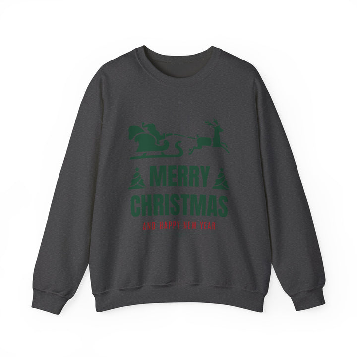 Christmas Sweatshirt - 'Merry Christmas and Happy New Year' Santa Sleigh Crewneck