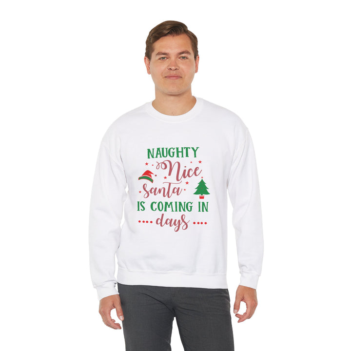 Naughty Nice Santa Is Coming Unisex Heavy Blend™ Crewneck Sweatshirt | Christmas Holiday Apparel