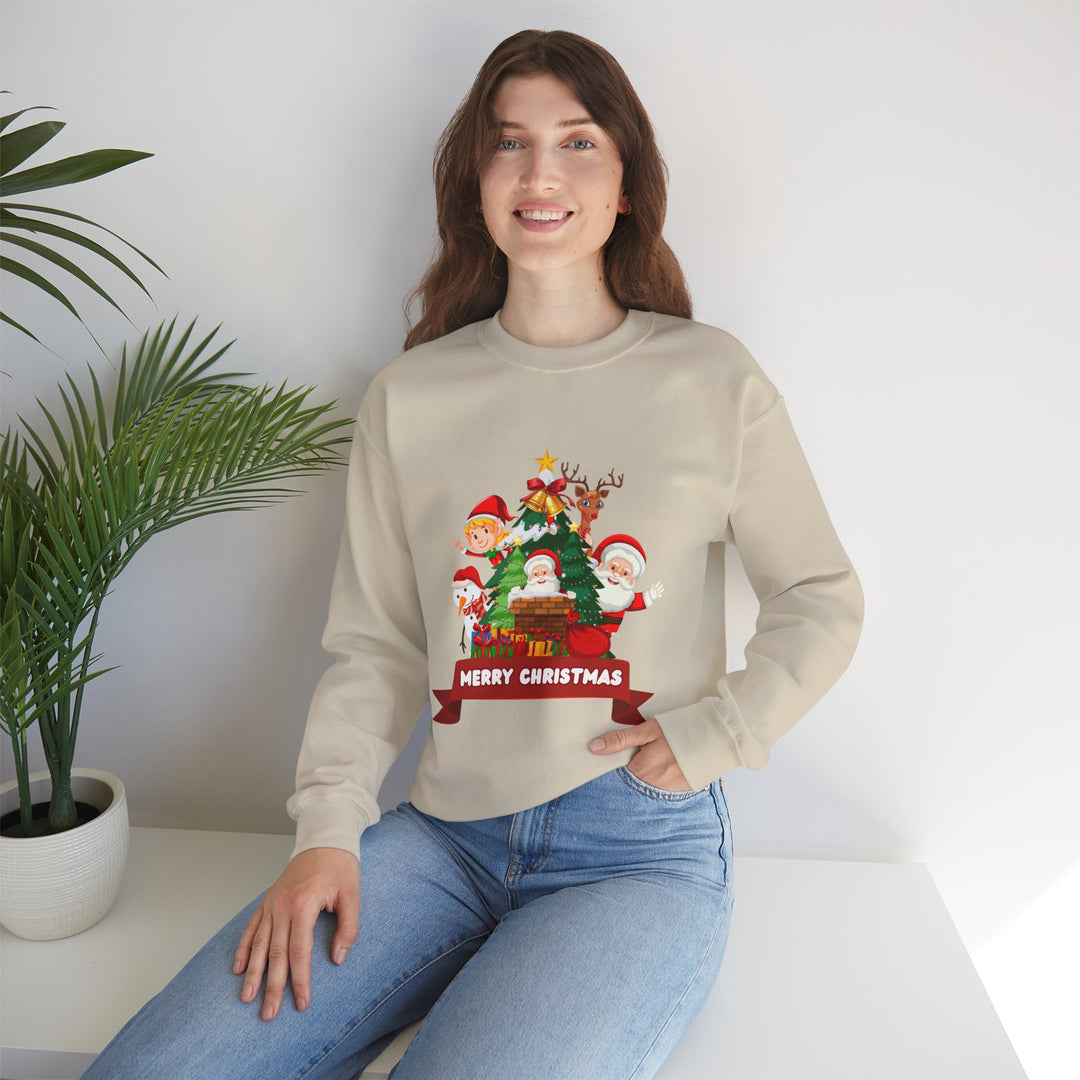 Christmas Crewneck Sweatshirt – Cute Santa & Elves "Merry Christmas" Holiday Pullover