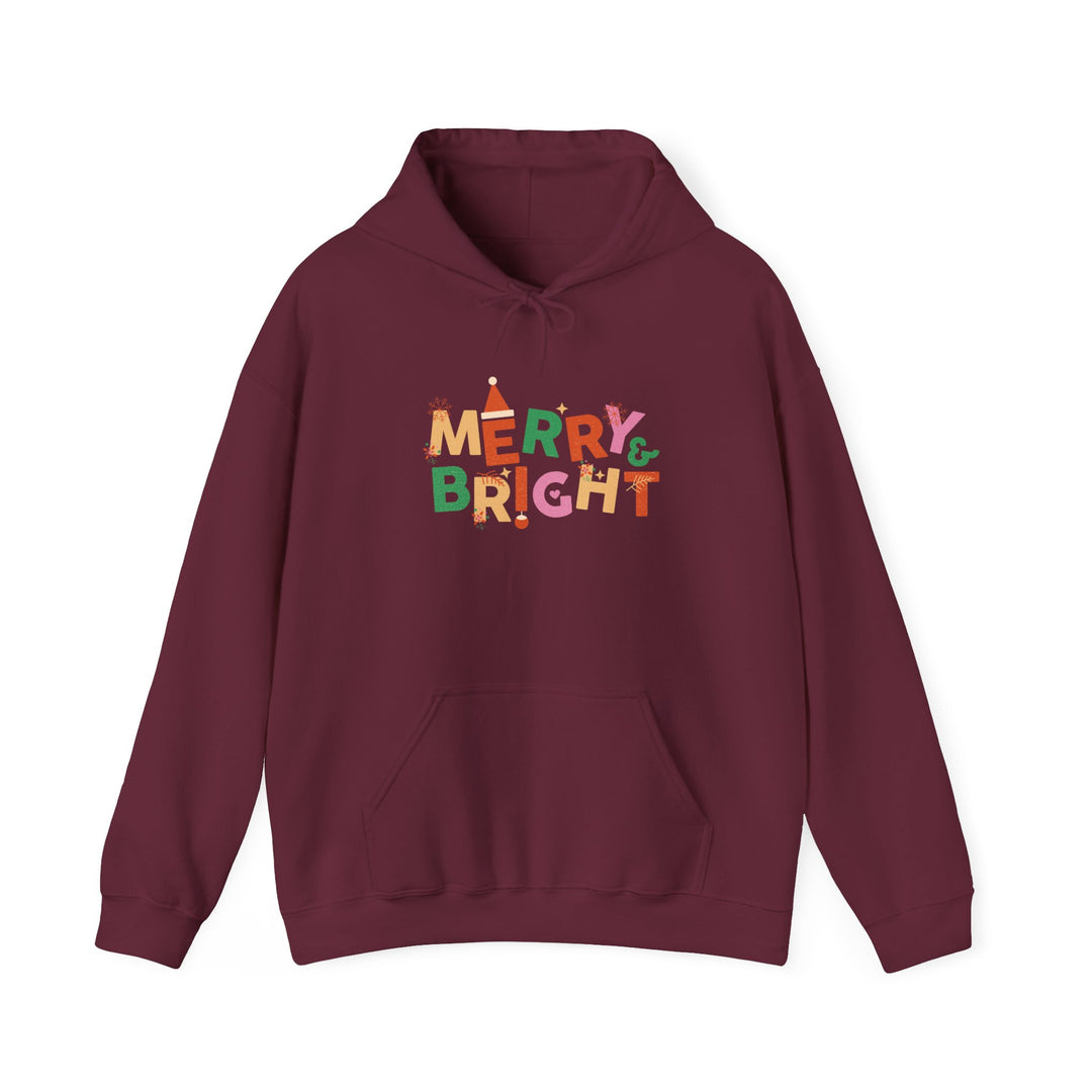 Merry & Bright Holiday Hoodie — Colorful Christmas Graphic Sweatshirt