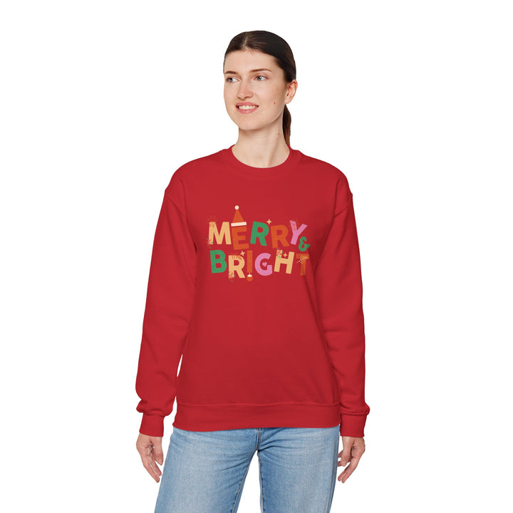 Merry & Bright Crewneck Sweatshirt — Colorful Holiday Christmas Sweater