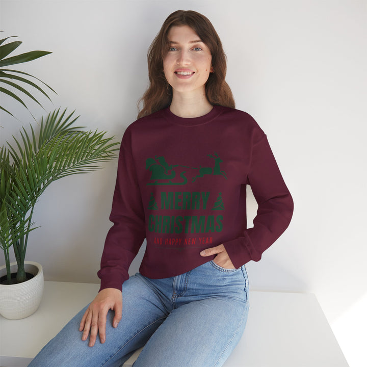 Christmas Sweatshirt - 'Merry Christmas and Happy New Year' Santa Sleigh Crewneck