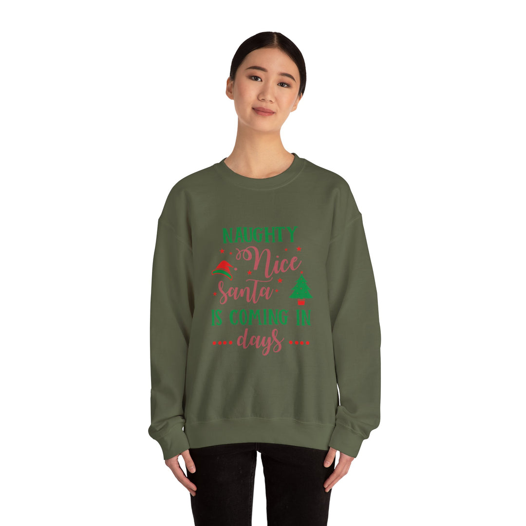 Naughty Nice Santa Is Coming Unisex Heavy Blend™ Crewneck Sweatshirt | Christmas Holiday Apparel