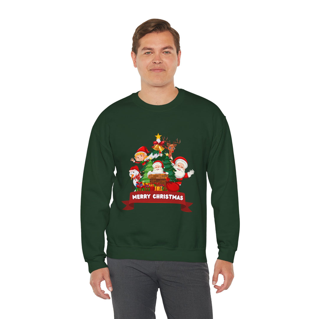 Christmas Crewneck Sweatshirt – Cute Santa & Elves "Merry Christmas" Holiday Pullover
