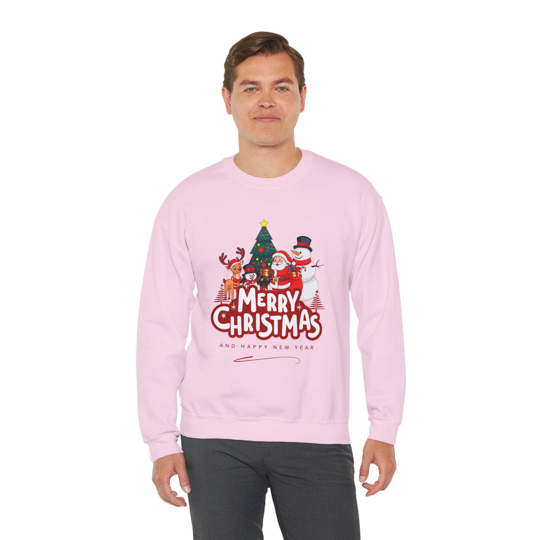 Christmas Crewneck Sweatshirt — 'Merry Christmas' Festive Holiday Sweatshirt with Santa, Reindeer & Snowman