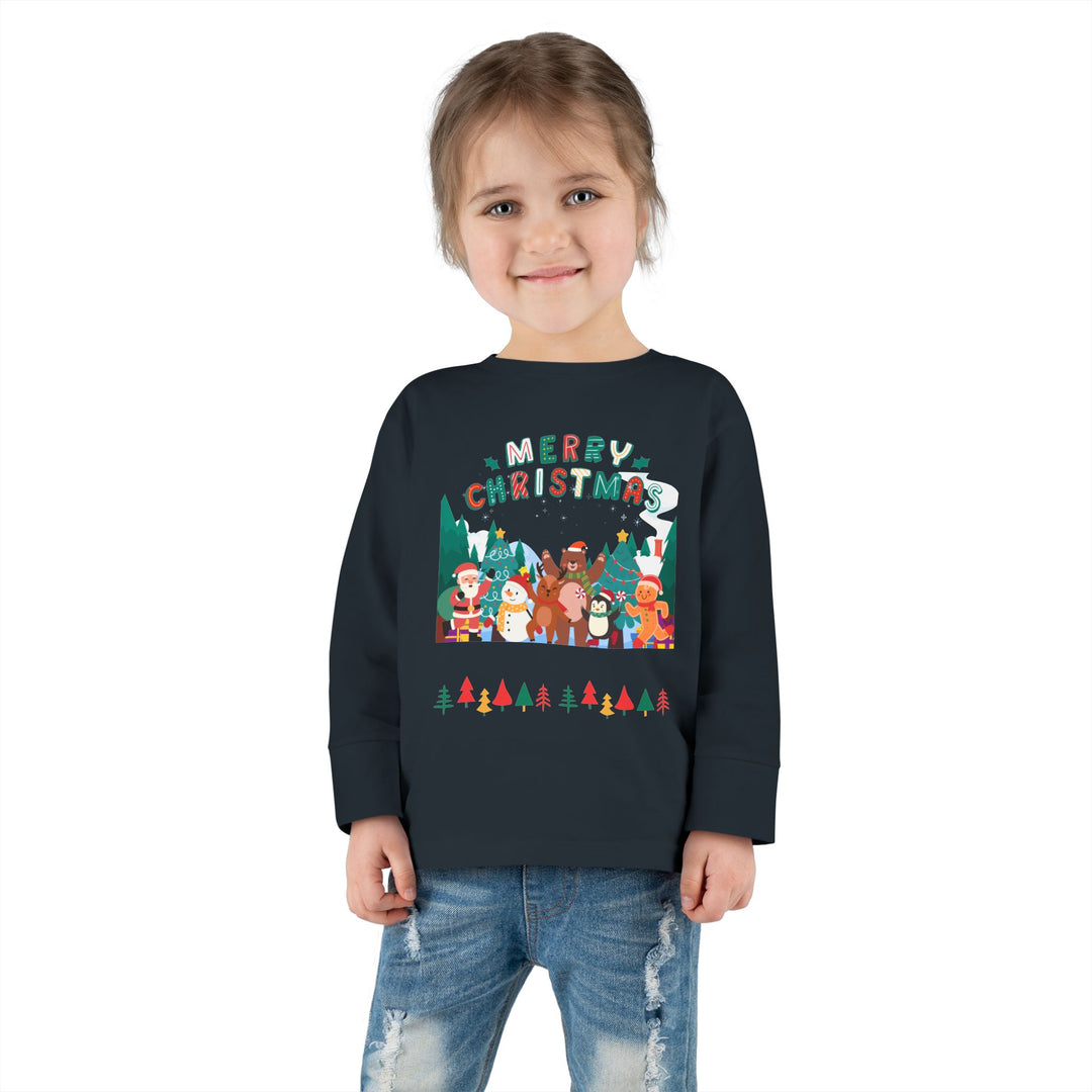 Merry Christmas Toddler Long Sleeve Tee — Cute Holiday Animal Friends