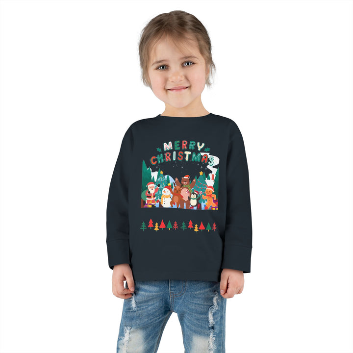 Merry Christmas Toddler Long Sleeve Tee — Cute Holiday Animal Friends