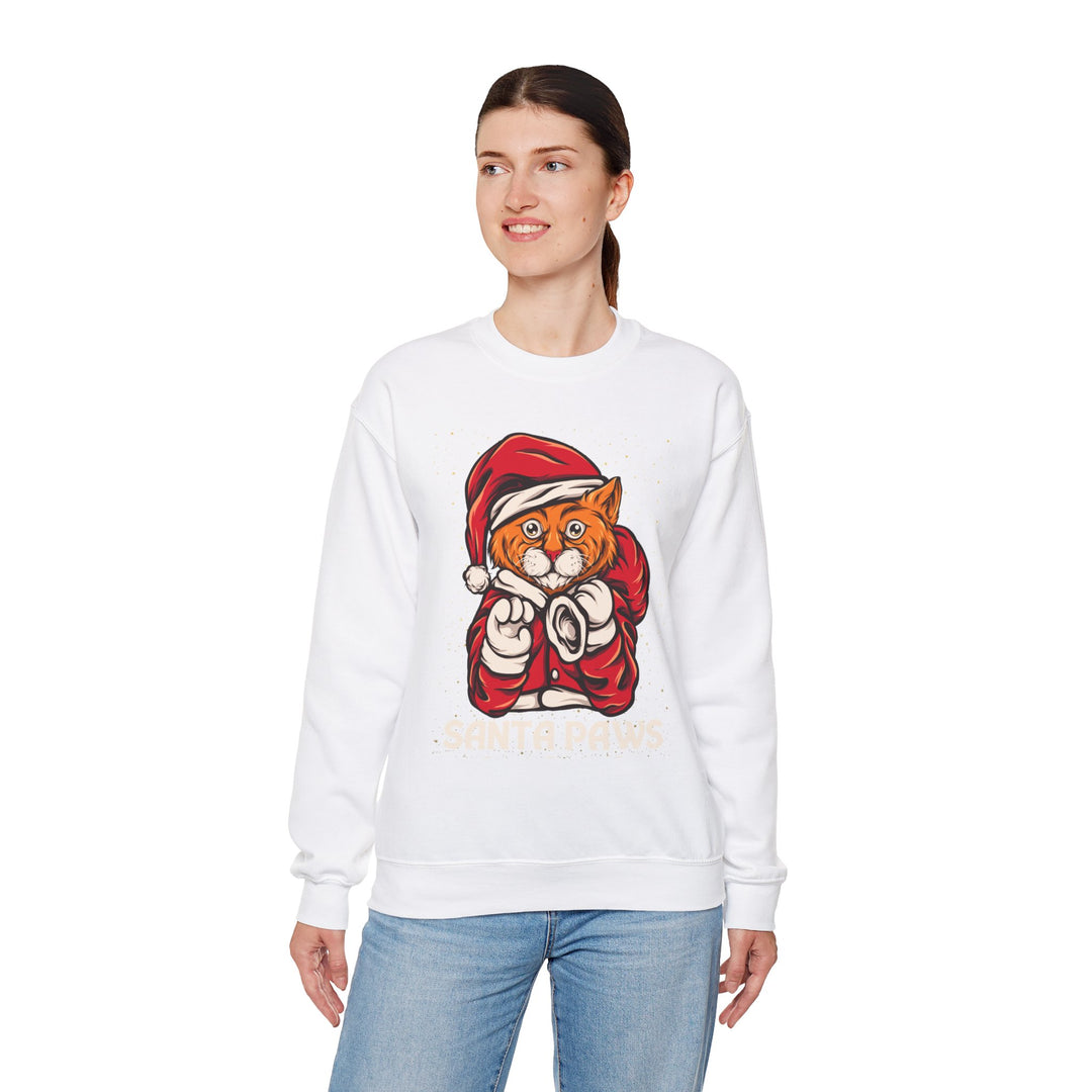 Santa Paws Unisex Heavy Blend Crewneck Sweatshirt - Cozy Festive Cat Design for Holiday Cheer