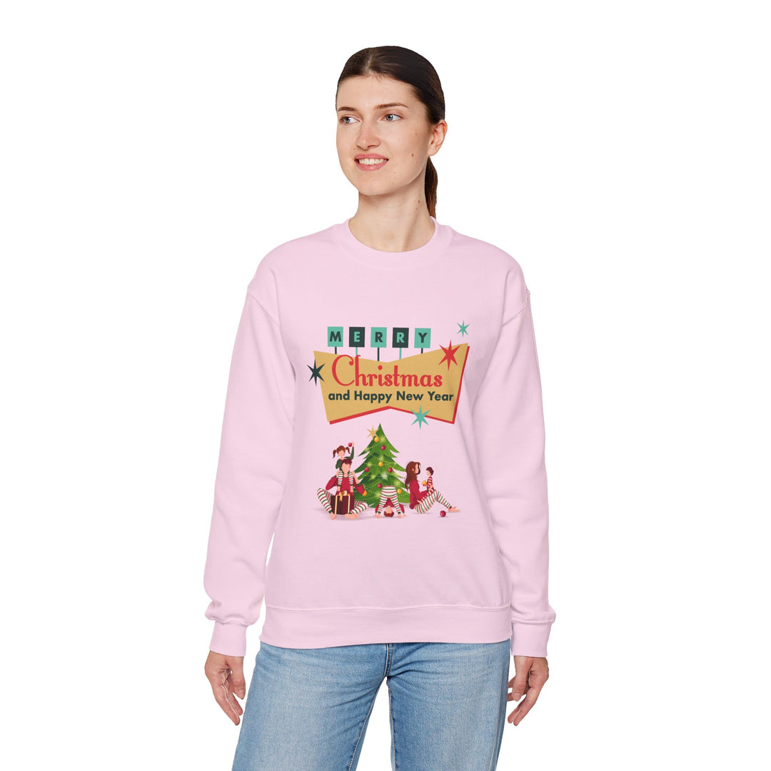 Christmas Crewneck Sweatshirt - "Merry Christmas and Happy New Year" Retro Holiday Design