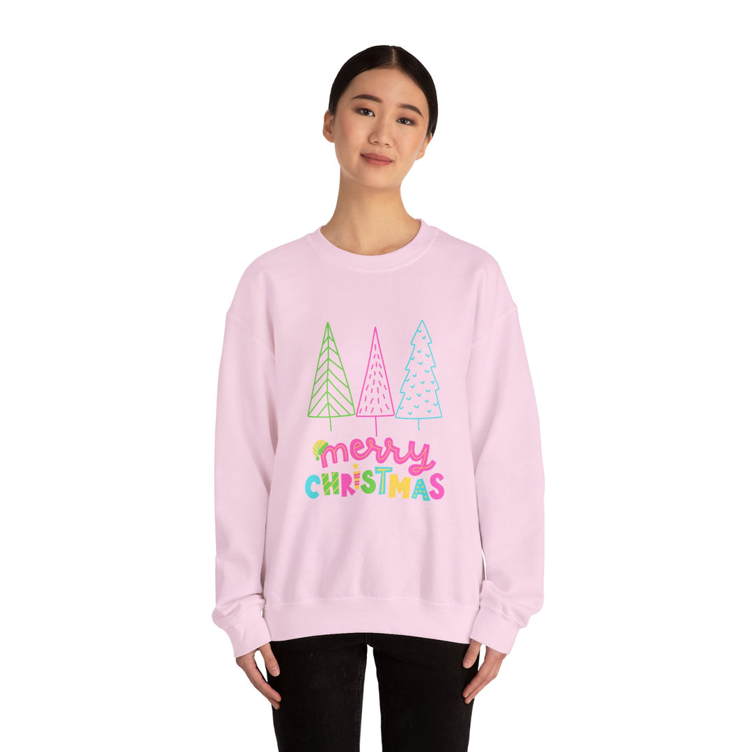 Christmas Crewneck Sweatshirt — Pastel 'Merry Christmas' Trees