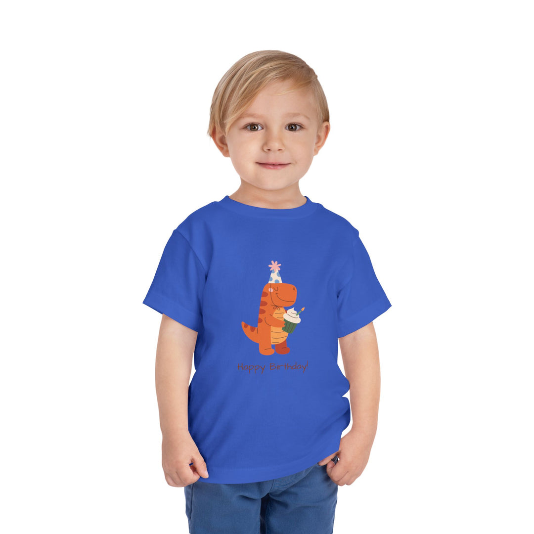 Toddler Tee — Cute Birthday Dinosaur "Happy Birthday" Shirt