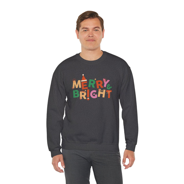 Merry & Bright Crewneck Sweatshirt — Colorful Holiday Christmas Sweater