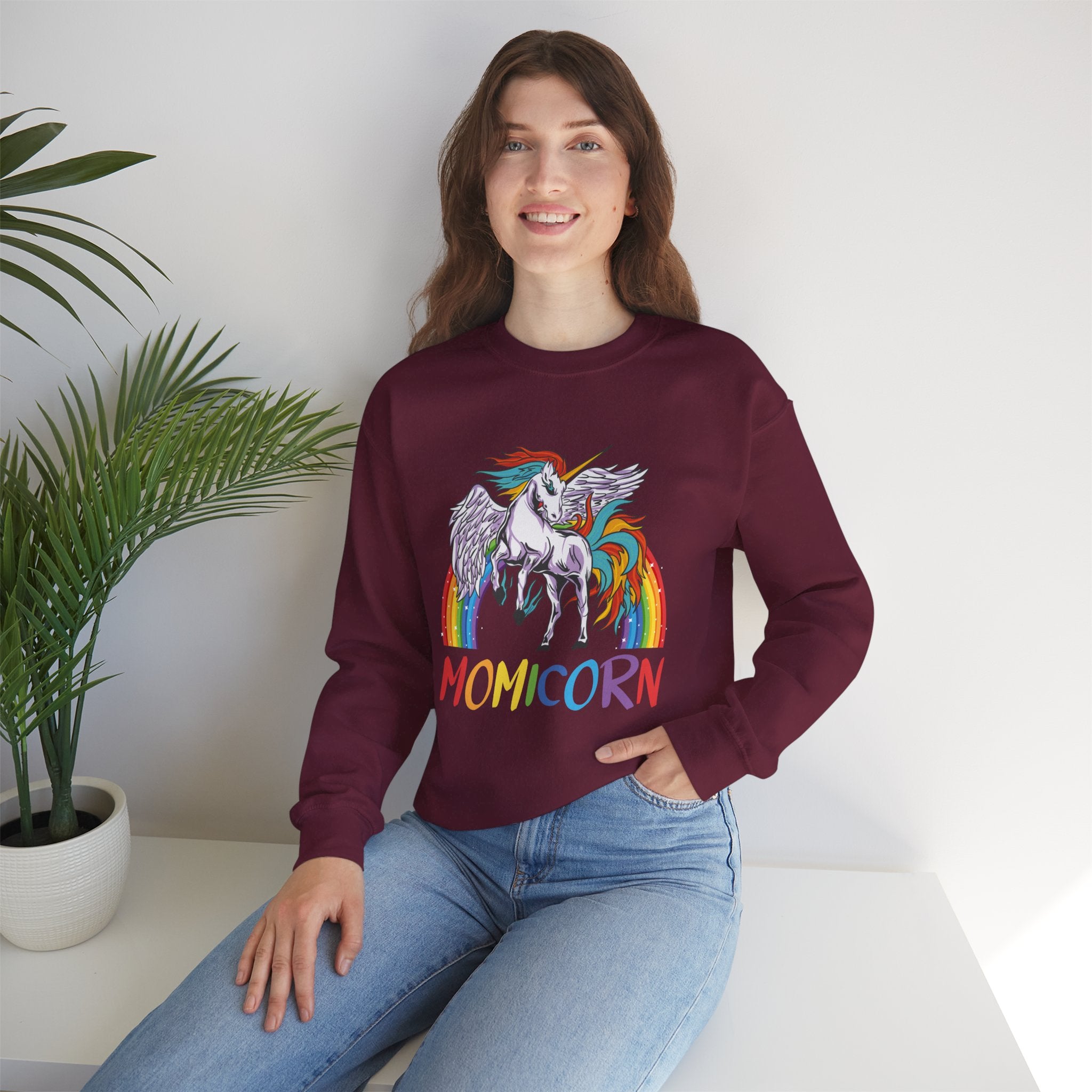 Mom Sweatshirt - Colorful MOMICORN Design