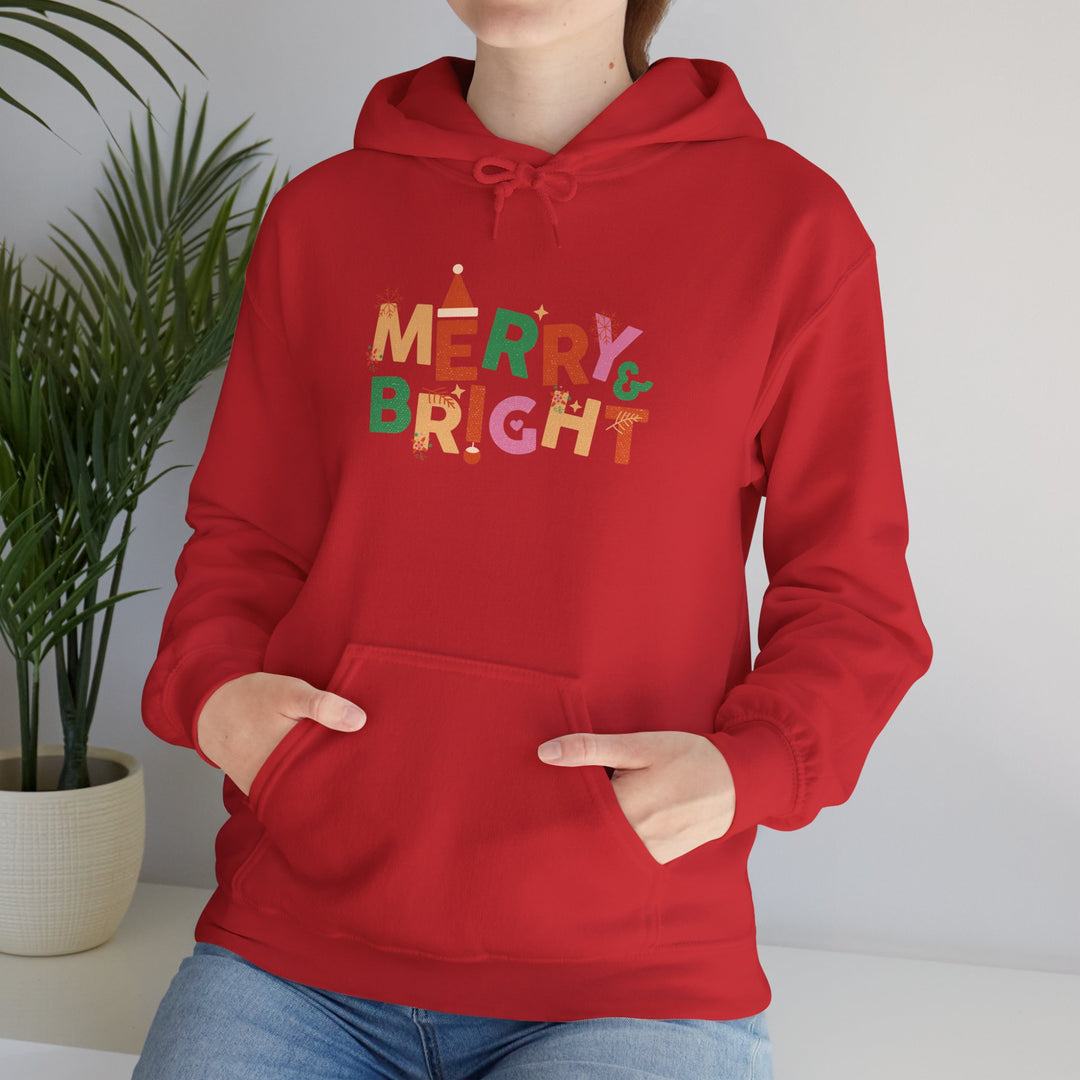 Merry & Bright Holiday Hoodie — Colorful Christmas Graphic Sweatshirt