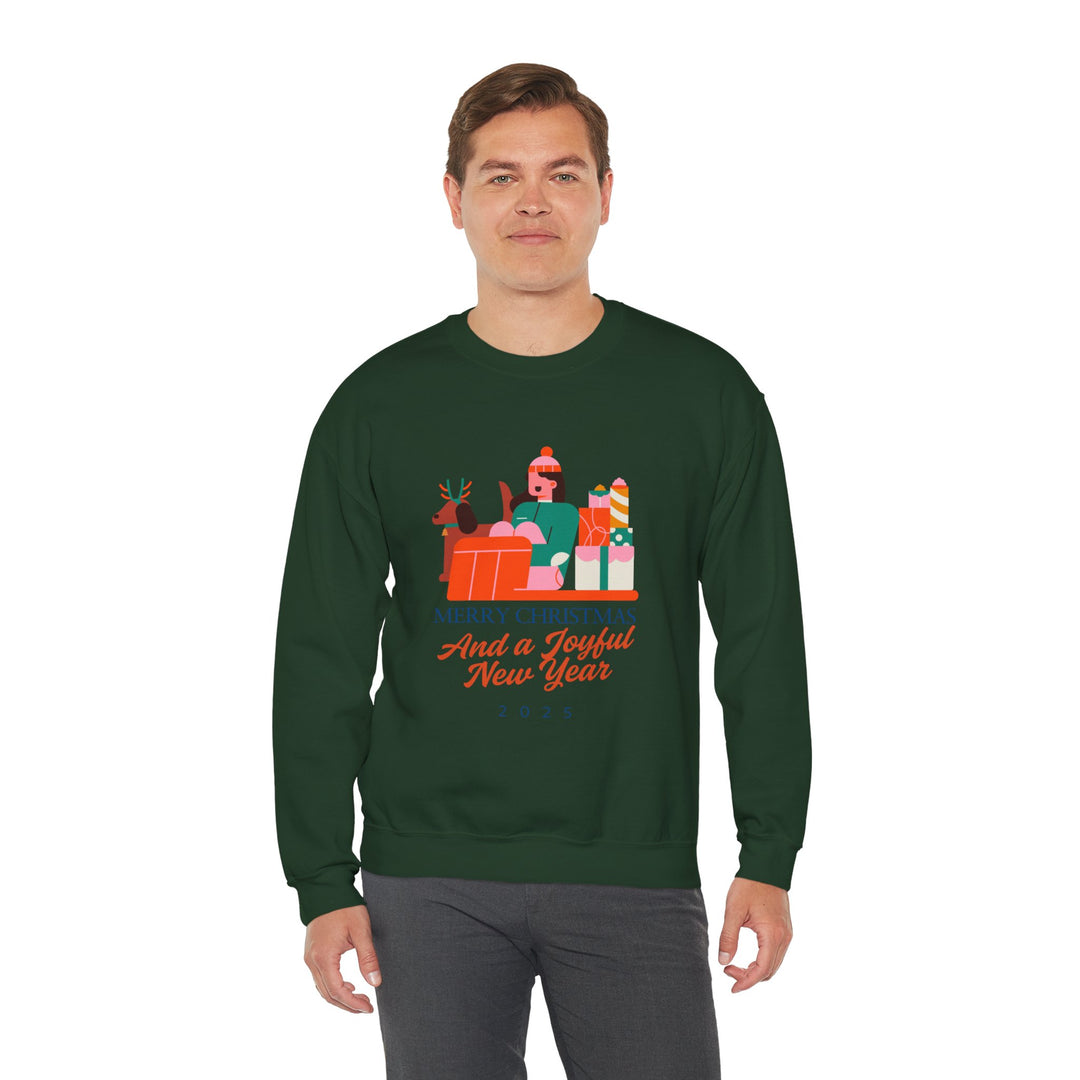 Christmas Crewneck Sweatshirt - "Merry Christmas and a Joyful New Year 2025" Holiday Sweatshirt