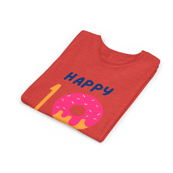 10th Birthday Youth Tee – Pink Donut "Happy 10 Birthday" Kids Shirt