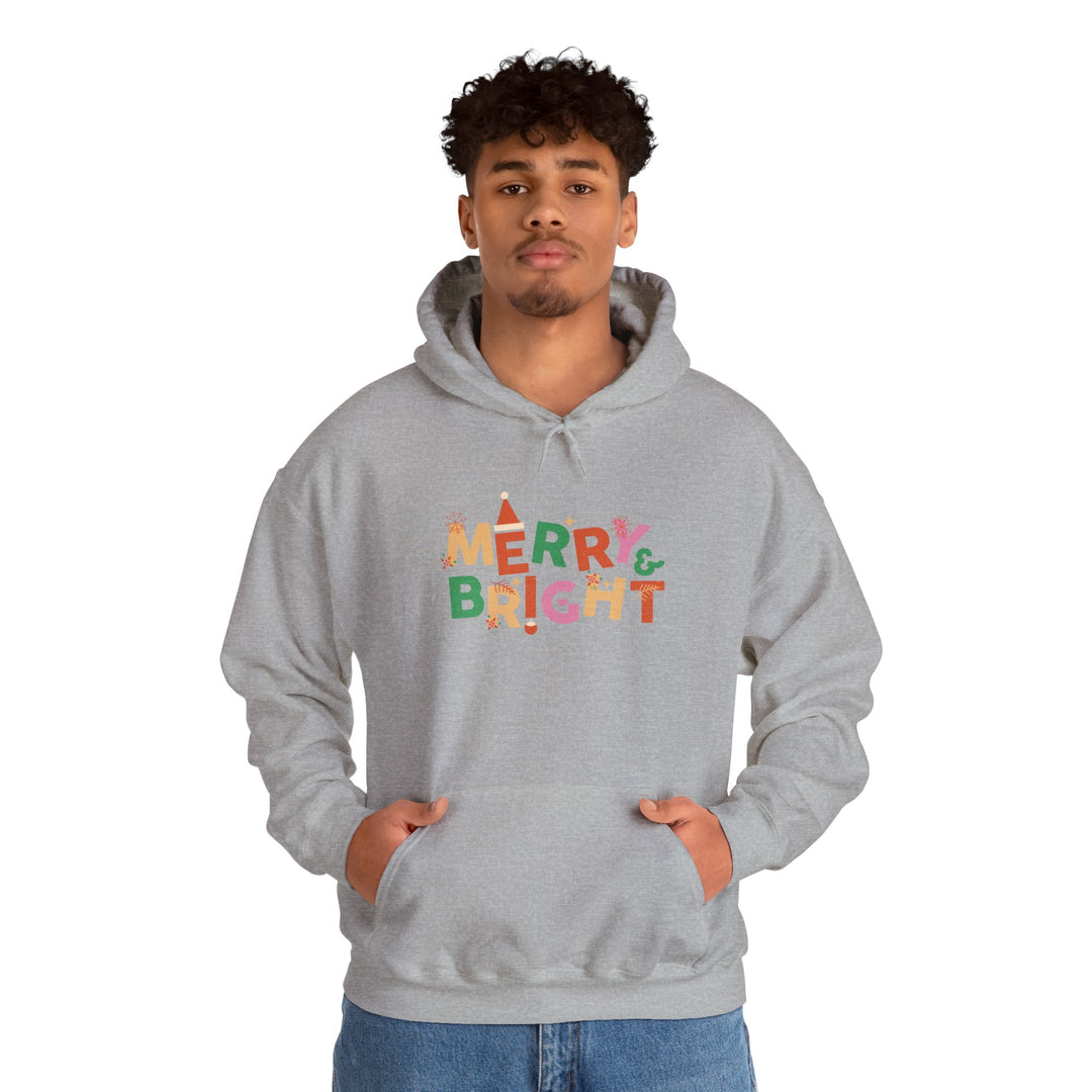 Merry & Bright Holiday Hoodie — Colorful Christmas Graphic Sweatshirt