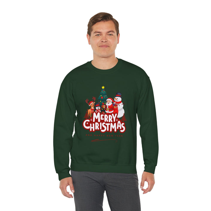 Christmas Crewneck Sweatshirt — 'Merry Christmas' Festive Holiday Sweatshirt with Santa, Reindeer & Snowman