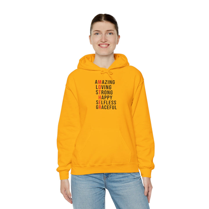 Mom's Hooded Sweatshirt – Amazing, Loving, Strong, Happy, Selfless, Graceful Design