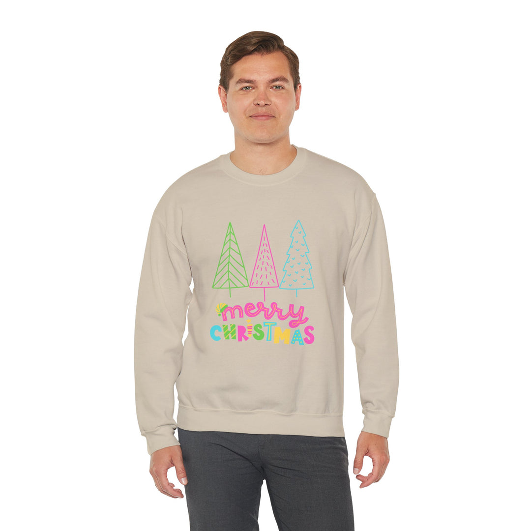 Christmas Crewneck Sweatshirt — Pastel 'Merry Christmas' Trees
