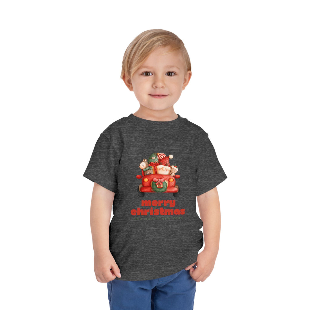 Toddler Tee — Cute Santa in Car “Merry Christmas and Happy New Year” Holiday Tee