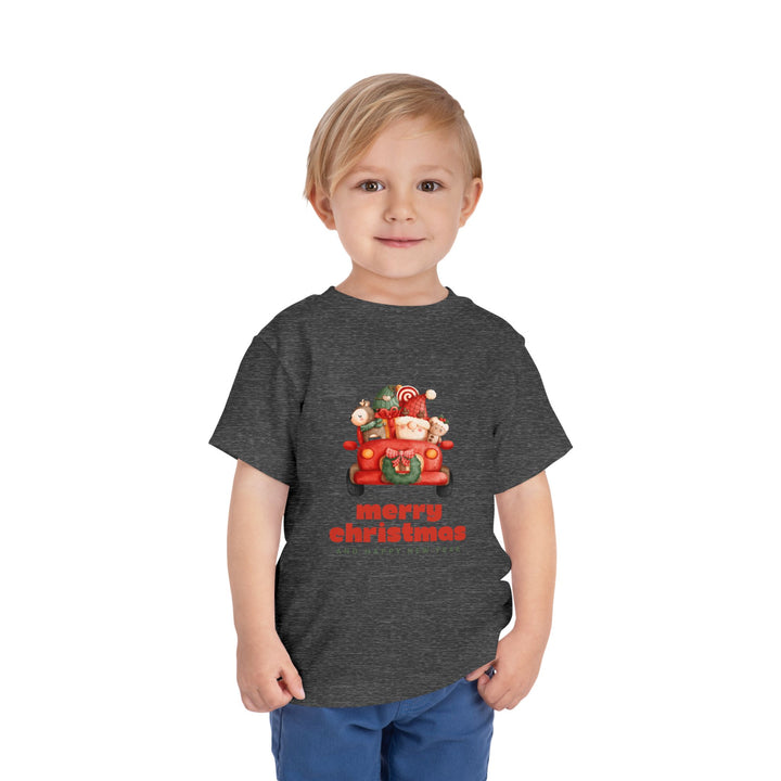 Toddler Tee — Cute Santa in Car “Merry Christmas and Happy New Year” Holiday Tee