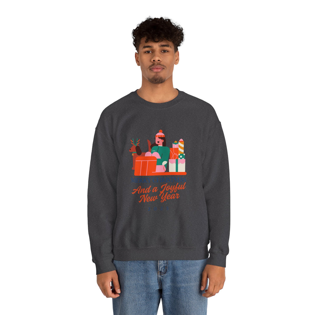 Christmas Crewneck Sweatshirt - "Merry Christmas and a Joyful New Year 2025" Holiday Sweatshirt
