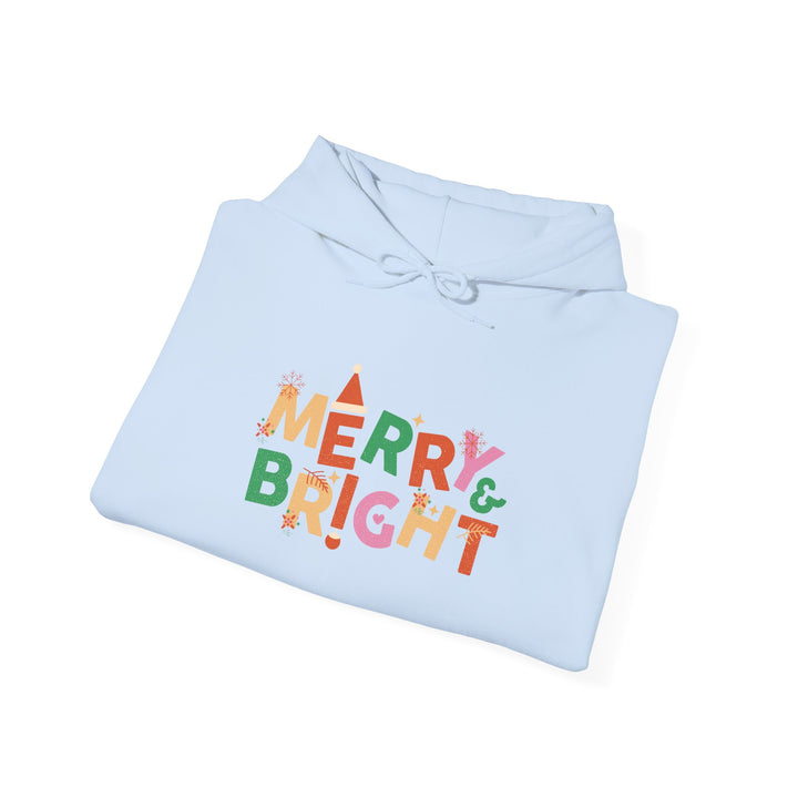 Merry & Bright Holiday Hoodie — Colorful Christmas Graphic Sweatshirt