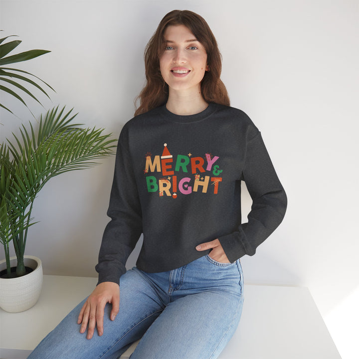 Merry & Bright Crewneck Sweatshirt — Colorful Holiday Christmas Sweater