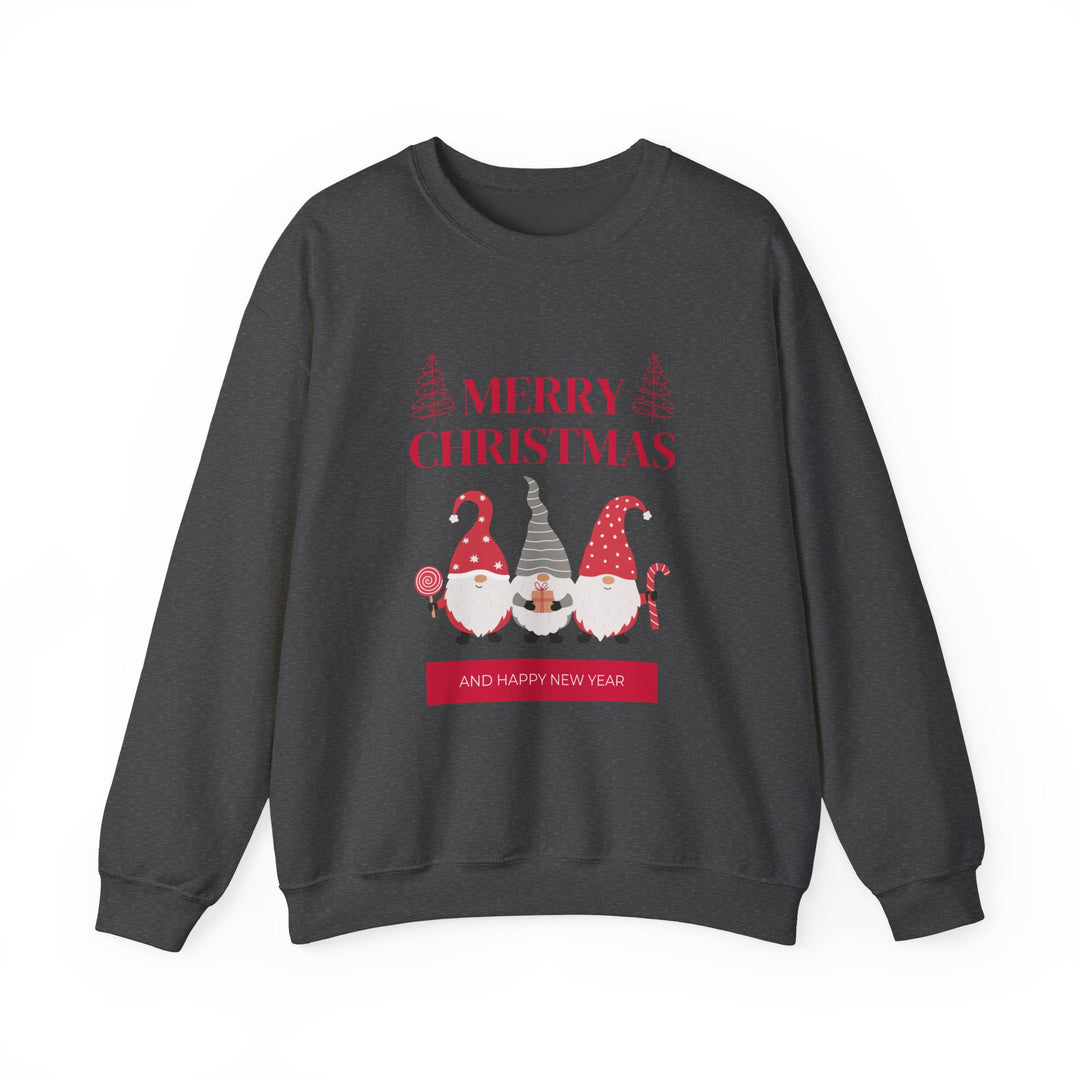 Christmas Gnome Crewneck Sweatshirt - "Merry Christmas and Happy New Year" Holiday Sweatshirt