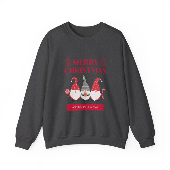 Christmas Gnome Crewneck Sweatshirt - "Merry Christmas and Happy New Year" Holiday Sweatshirt