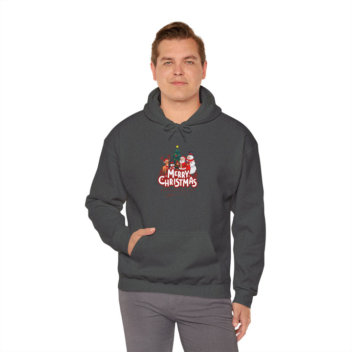 Christmas Crew Hoodie - 'Merry Christmas' Santa & Snowman Holiday Sweatshirt